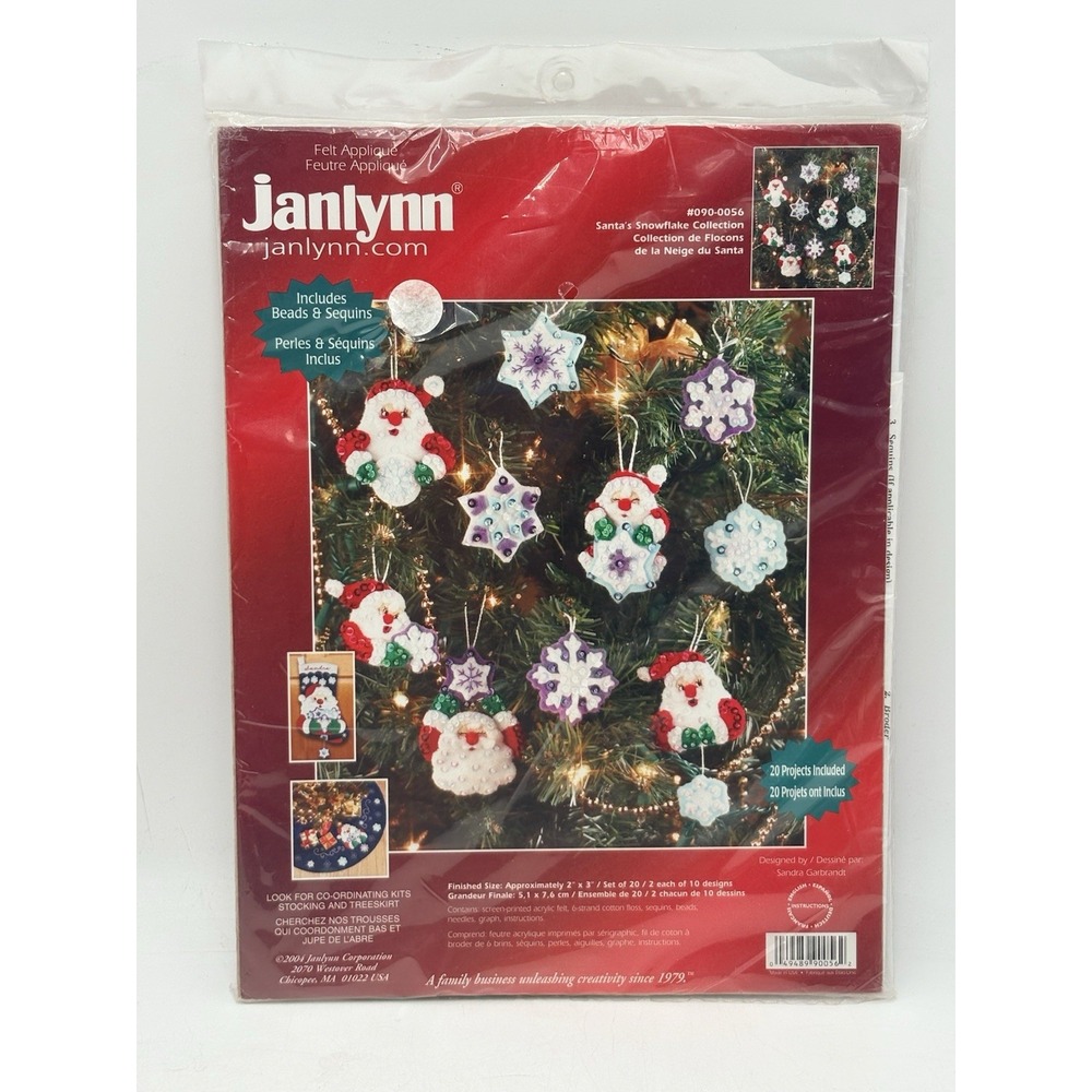 Janlynn Felt Applique Kit Santa's Snowflake Collection Tree Ornaments